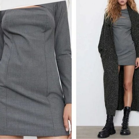 ZARA NWT Houndstooth Front Cut Out Mini Dress - Picture 5 of 5